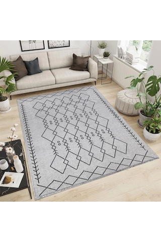 Palermo-6816a Antrasit Gri Çift Taraflı Yıkanabilir Dokuma Kolay Temizlenir Halı Kilim