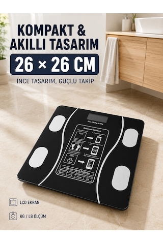 180 Kg Akıllı Cam Tartı Bluetooth Vücut Yağ Kas Su Ve Bmı Ölçüm Destekli Baskül