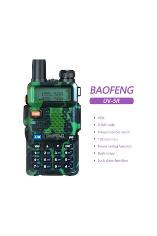 Jokmae Baofeng Uv-5r 5w Çift Frekanslı İletişim Cihazı, 128 Kanal, Led Ekran, El Feneri, Fm Radyo, 2800mah Pil, Kamuflaj, Avrupa Standardı