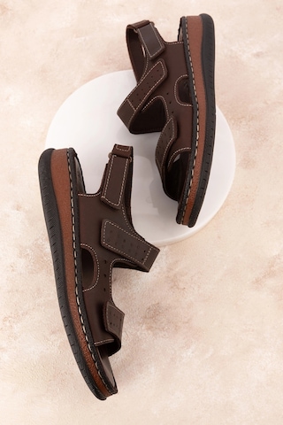 Gondol Unisex Hakiki Deri Cırtlı Ayarlanabilir Rahat Sandalet Hkm.31 Kahverengi