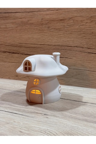 3d Baskı Mantar Ev Tealight Mumluk Bacalı Pencereli Dekoratif Gece Lambası Çocuk Odası Süsü Beyaz Renkli