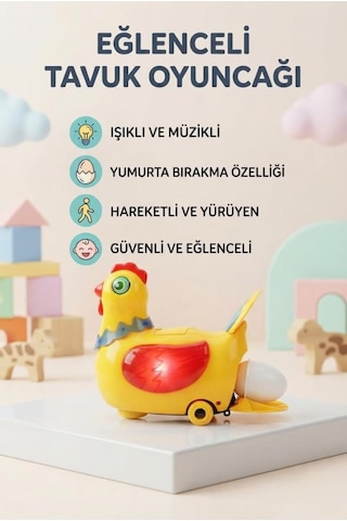 Dans Eden Ve Yumurtlayan Eğitici Oyuncak Tavuk Işıklı Ve Hareketli 360 Derece Dönüş Oyuncak