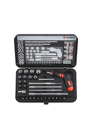 Würth Tabanca Tipi Cırcır Magazinli Tornavida Seti 37 Parça Led Işıklı Ergonomik Tasarım