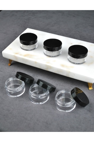 Qualitev 6 Adet Mika 10 Ml Krem Kavanoz Küçük 4 Cm Takı Siyah Kapaklı Mini Seyahat Krem Kavanozu Şeffaf