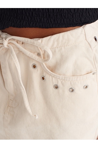 Dilvin 80587 %100 Pamuk Kuşgözü Detaylı Mini Denim Etek-ekru