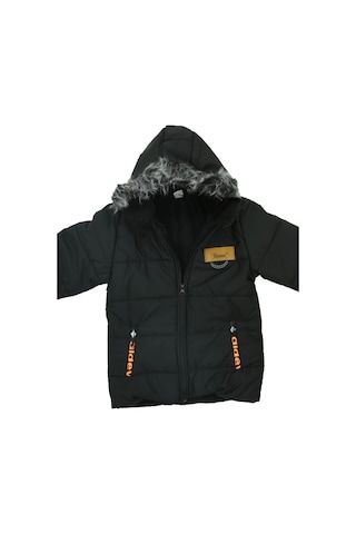 Erkek Çocuk İçi Peluş Astarlı-kürk Kapüşonlu-fermuarlı Mont 12369 Siyah