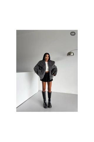 Tille Miss Dame Yumuşak Dokunuşlu Oversize Peluş Mont Antrasit Antrasit