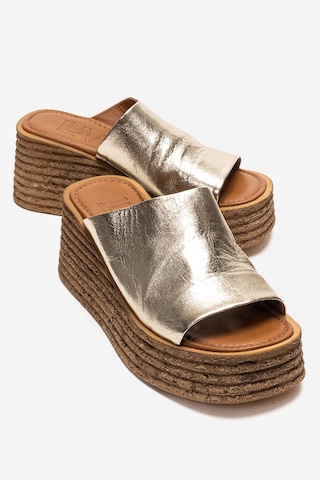 Luvishoes Marc Altın Hakiki Deri Dolgu Topuklu Kadın Terlik