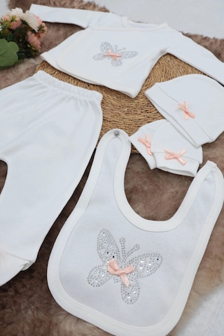 Sema Baby 5 Parça Hastane Çıkışı Zıbın Seti 0-3 Ay - Butterfly Beyaz