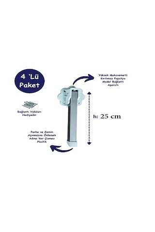 Dzgn Home Metal Katlanır Yer Sofrası Ayağı 25 Cm- 4'lü Takım