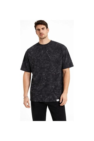 Vexor Erkek Asit Yıkama Bisiklet Yaka Kısa Kollu Oversize T-shirt Tişört - Siyah