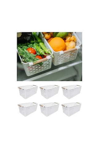 Toptanfoni 4 Adet Ahşap Renk Plastik Saplı Organizer Sepet Düzenleyici Beyaz Siyah