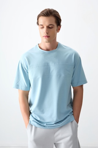Air Jones Tommy Life Açık Mavi Pamuklu Kalın Yumuşak Dokulu Oversize Fit Basic Erkek T-shirt - 88378 Açik Mavi