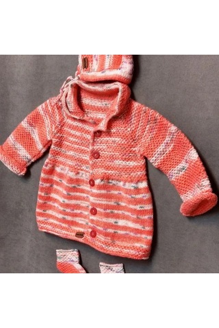 Uretti - Talia 8659 - 8763 El Örgüsü Kız Çocuk Hırka - Şapka - Patik 3'lü Takım - 2 Yaş Yavruağzı