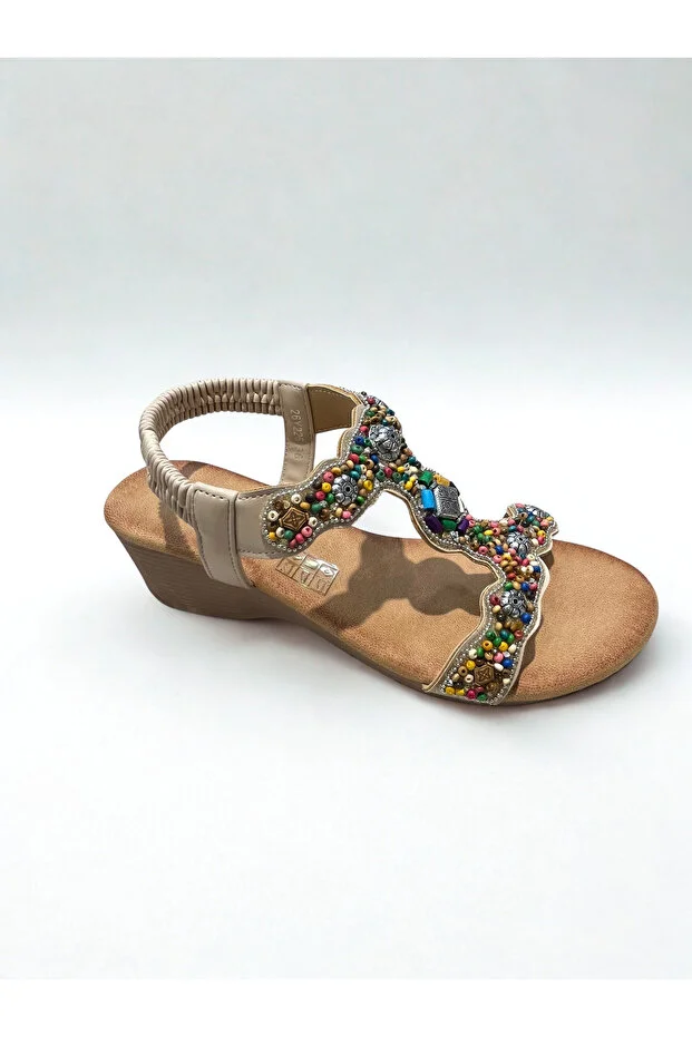 Guja 26y226 Kadın Taşlı Dolgu Taban Comfort Sandalet Bej
