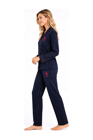 U.S. Polo Assn. Kadın %100 Pamuk Boydan Düğmeli Pijama Takımı Lacivert