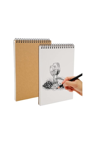 Eskiz Defteri A4 Boyutunda 160 Gr Üstten Telli Karakalem Büyük Sketch Book 25 Yaprak - 1 Adet Beyaz