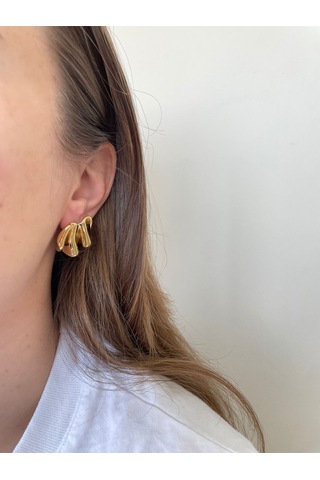 Asimetrik Dalgalı Gold Kararmaz Çelik Küpe Gold