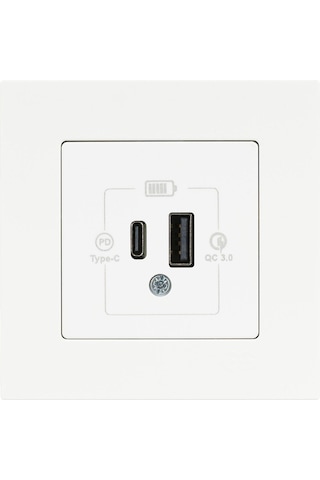 Günsan Eqona Beyaz 2 Çıkışlı USB Şarj Prizi Type C + Type A 20W