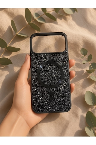 İphone 17/18 Promax Ortak Uyumlu Simli Magsafe Özellikli Kılıf Siyah