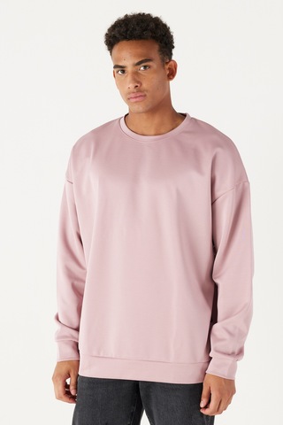 AC&Co / Altınyıldız Classics Erkek Gul Kurusu Oversize Bol Kesim Bisiklet Yaka Düz Sweatshirt Gül Kurusu