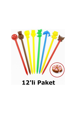 Renkli Figürlü Plastik Lolipop Ve Elma Şekeri Çubuğu Emoji & Hayvan Desenli Doğum Günü Sunum Çubuğu 12 Li Paket