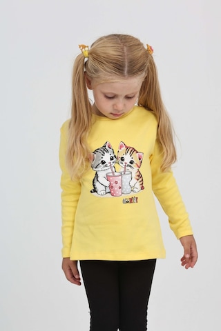 Toontoy Kız Çocuk Regular Fit Bisiklet Yaka Baskılı Sweatshirt - Tk24803 Sarı