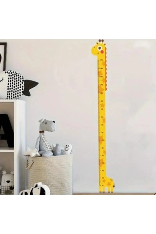 Sticker Bebek Çocuk Odası Duvar Dekorasyonu Eğlenceli Cetvel Figürlü Şık Zürafa Boy Ölçüsü Sticker Çok Renkli