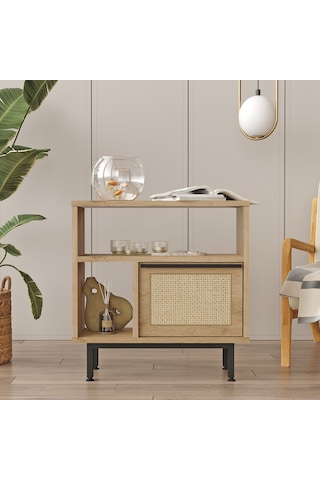 Robin Home Lidya Yan Sehpa Komodin Kapaklı Metal Ayaklı Uv Baskı