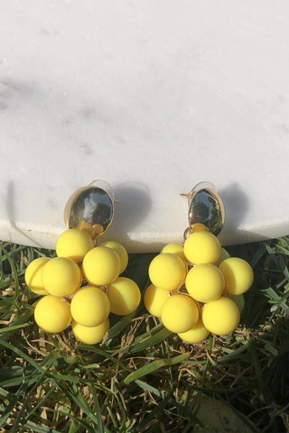 Niki Aksesuar Gold Detaylı Sarı Renk Toptop Küpe Sarı