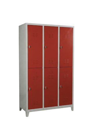 Standart 6 Gözlü Soyunma Dolabı Kırmızı 118x40x198