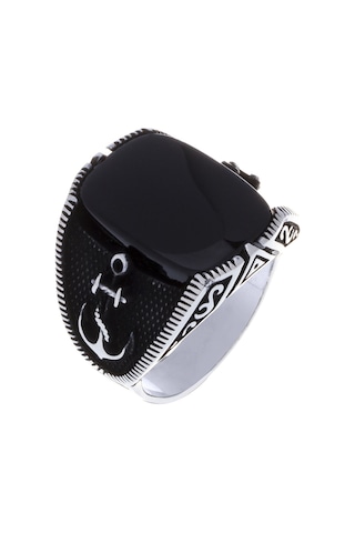 925 Ayar Gümüş Oniks Taşlı Çapa Detaylı Erkek Yüzük