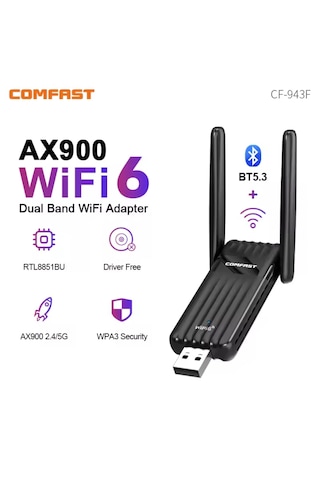 Comfast 943f Wifi+bluetooth Adaptör Çift Anten Yüksek Çekim 900mb