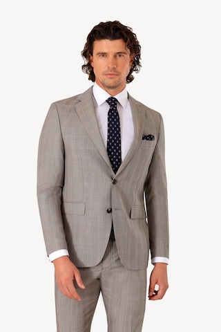 Erkek Bej Slim Fit Kareli Takım Elbise