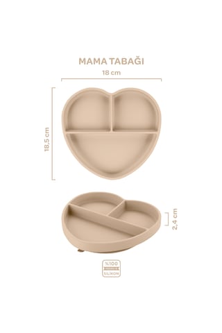 Silikon Beslenme Seti 4'lü Latte Bej / Mama Önlüğü, Mama Tabağı, Bandırma Kaşığı, Kulplu Bardak