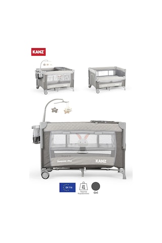 Kanz Sleepside +plus Anne Yanı Park Yatak Gri - Yatak Hediyeli