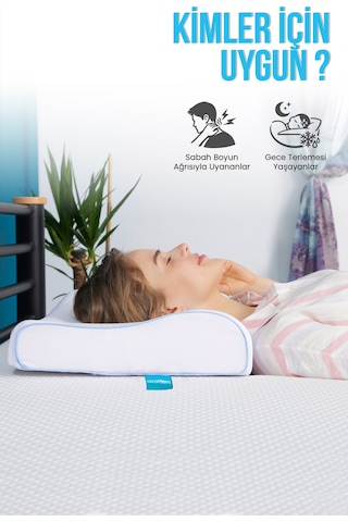 Viscofoam Terletmeyen Boyun Destekli Ortopedik Yastık Jelli Visco Yastık - 57x37x10-7cm