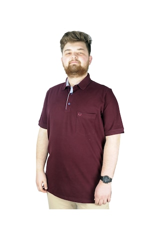 Mode Xl Battal Beden Erkek Tshirt Polo Yaka Cepli Klasik Pike 20552 Mürdüm 001