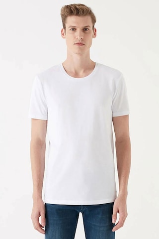 Mavi Bisiklet Yaka T-shirt Beyaz