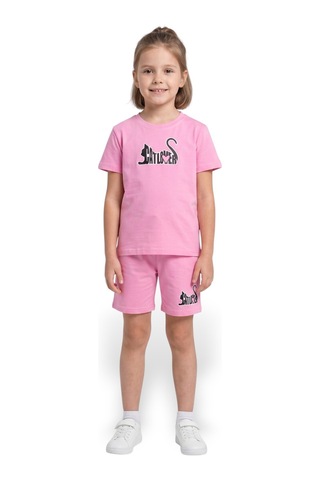 Minik Motion 2'li Set Kısa Kollu Tshirt Ve Şortlu Çocuk Minikmotion Alt Üst Takım Pembe-gül Kurusu