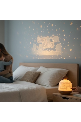 Capybara Temalı Dönen Ve Renkli Star Master Projeksiyon Gece Lambası Beyaz