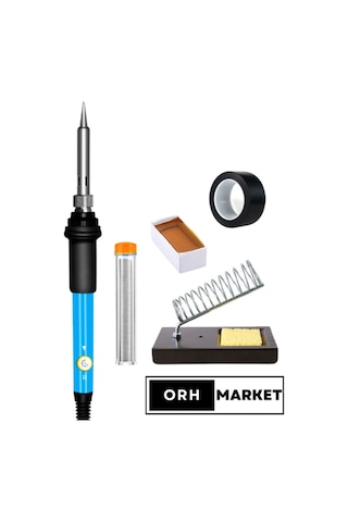 60W Lehimleme Seti – Sıcaklık Ayarlı Havya, Metal Stand, Lehim Pastası ve Elektrik Bandı