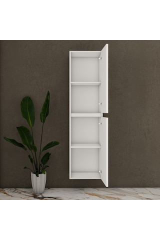 Özceden Asma Banyo Boy Dolabı 130 X 35Cm Parlak Beyaz Mdf Beyaz