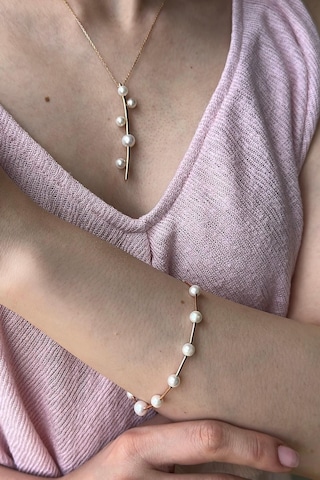 6,5 Mm Çubuk Üzeri Beş Doğal İnci Kolye Bileklik İkili Set