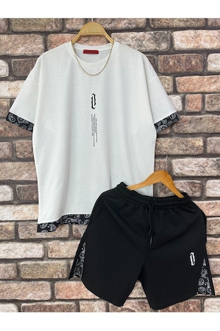 Altamira Erkek Dikey Baskılı Oversize T-shirt Şort 001