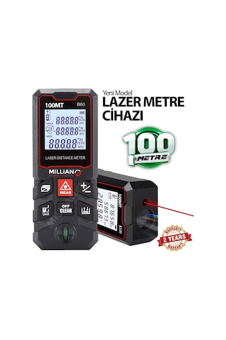 Yüksek Hassasiyet 100 Metre Lazer Metre Ölçer Lcd Dijital Ekran Su Terazili Lazermetre Lazerli