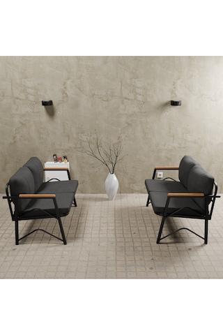 Mb Garden Furnıture Simetri Model, Balkon, Bahçe, Cafe, Metal Koltuk Takımı, Bahçe Takımı , Çay Seti, 2+2 Süngerli Antrasit