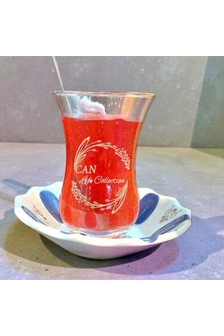 Çay Ağacı Kokulu Türk Çayı Görünümlü Dekoratif Mum Çay Bardağı- Açık Kırmızı