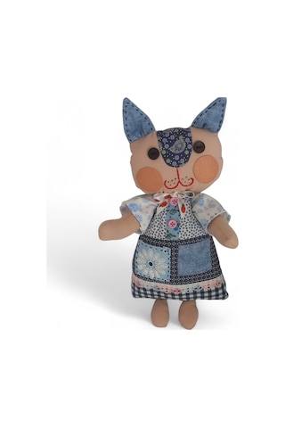 Kedi Hanım Patchwork Bez Bebek Tekli