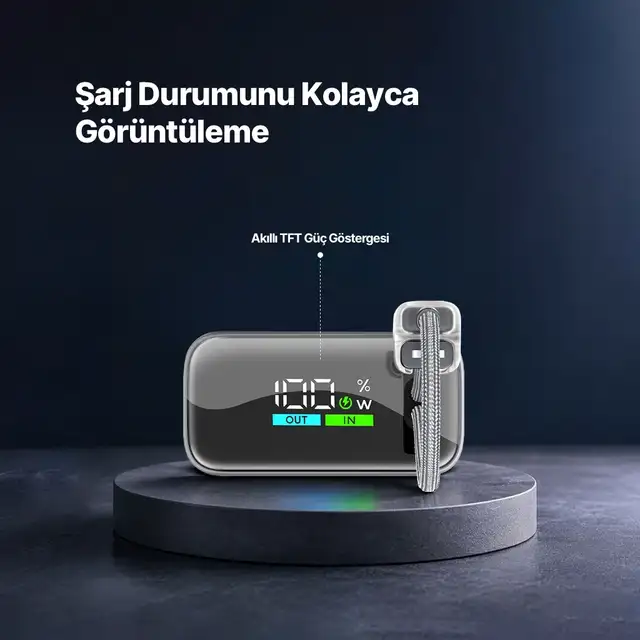 2bb281g Ttec Recharger Pro Max Tft 20.000mah Pd 45w Usb-c Ve Lightning Dahili Kablolu Taşınabilir Hızlı Şarj Aleti / Powerbank 2bb281 Gümüş